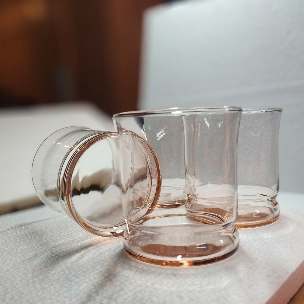 Depression Tumblers 3 3/8" Tall Wheaton RARE Set Of 4  Blush Pink 1930s Vintage